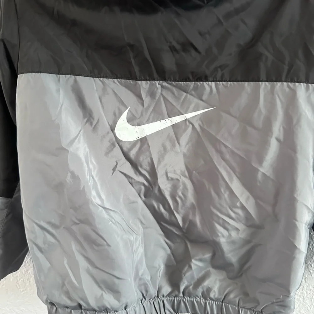 Nike 3T Fleece Lined Hooded Windbreaker Black Gray Jacket Toddler